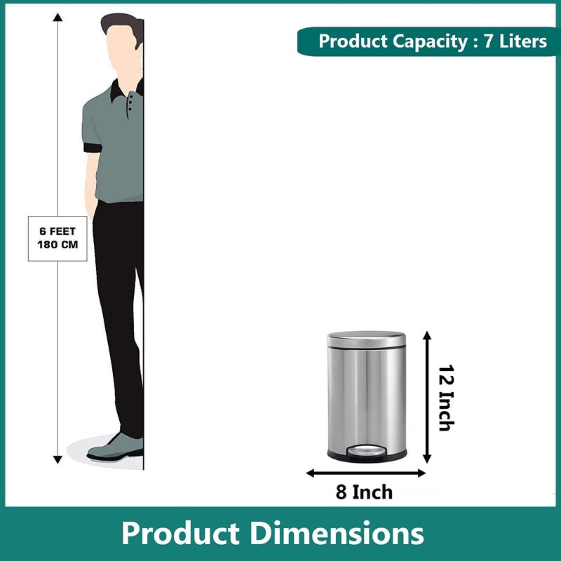 mofna mofna Stainless Steel Pedal Dustbin Foot Operated Dustbin Trashcan Papper Bin Trash Barrel Wastebasket For Kitchen Office Bathroom Home 8x12 Inch Silver  - Image 2