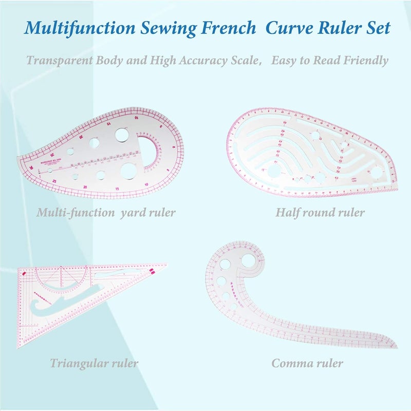 Sunenlyst Pattern Sewing Rulers Set, 4 Styles Plastic Sew French Curve Ruler, Metric Curve Shaped Rulers for Designers and Tailors, Perfect for Drawing, Craft, Sewing Project and DIY by (style A-4PCS) - Image 3