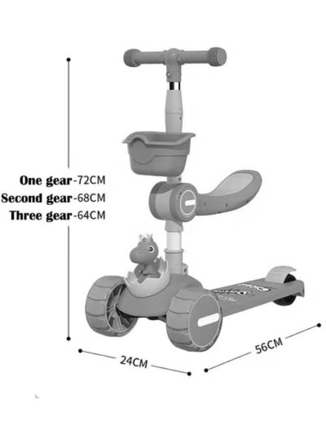 KLNAMAEAAN 3-in-1 Foldable Children's 3-Wheel Scooter, LED Wheel Scooter, Slideable, Rideable - Image 4
