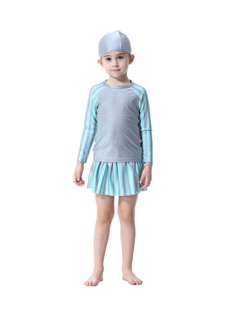 NIBEMINENT Long Sleeve Strip Pattern Burkini Grey/Sky Blue  - Image 1