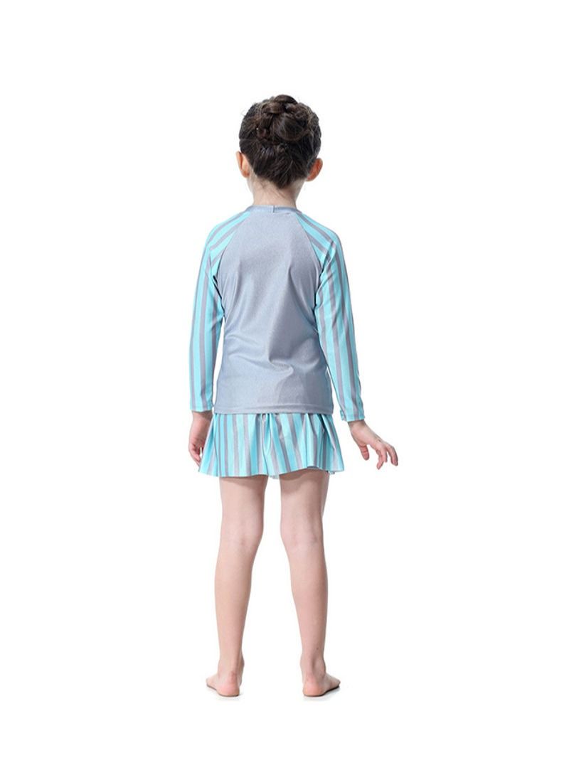 NIBEMINENT Long Sleeve Strip Pattern Burkini Grey/Sky Blue  - Image 2