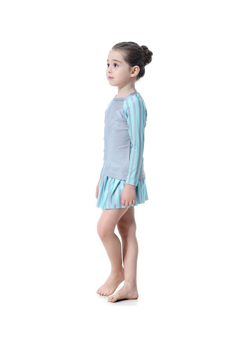 NIBEMINENT Long Sleeve Strip Pattern Burkini Grey/Sky Blue  - Image 3