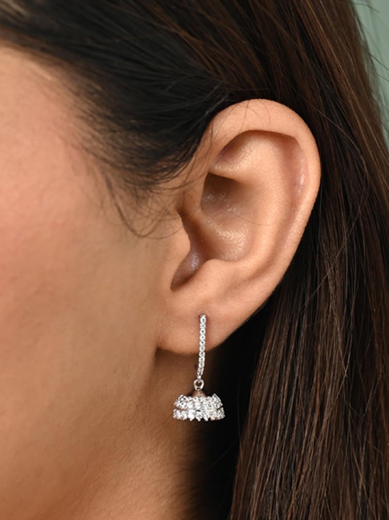 CLARA 925 Sterling Silver Isra Jhumki Earrings | Platinum Plated, Swiss Zirconia |Gift for Women and Girls - Image 4
