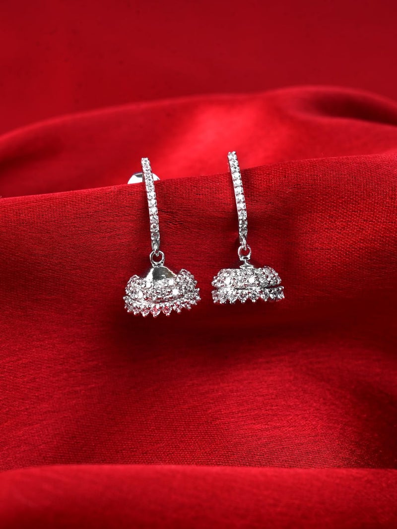 CLARA 925 Sterling Silver Isra Jhumki Earrings | Platinum Plated, Swiss Zirconia |Gift for Women and Girls - Image 2