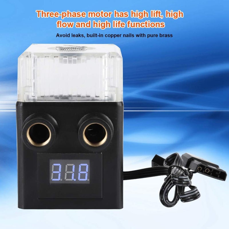 klarako G1/4 Thread PC Water Cooling Pump with Temperature Display, 450L/H Integrated Water Pump, Ceramic Bearing, Three Phase Motor, Large 4P D Port, Support PWM Automatic Temperature Control - Image 2