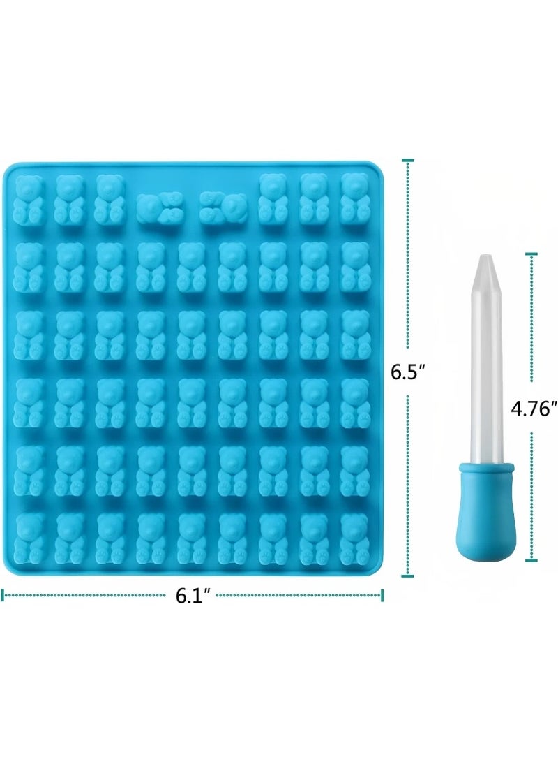 Silicone Candy Bear Mold with Dropper – 50-Cavity Gummy Maker Tray – Food-Grade Non-Stick Mold for Chocolate, Jelly, Vitamins & Gummies – Blue - Image 2