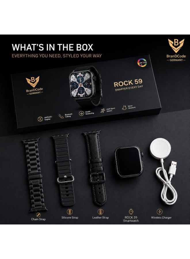 (ساعة Rock 59 Amoeld الذكية من BrandCoad ألمانيا)، متتبع اللياقة البدنية، جهاز مراقبة معدل ضربات القلب ونسبة الأكسجين في الدم، بطارية تدوم 60 يومًا، سوار من الفولاذ والسيليكون - Image 2
