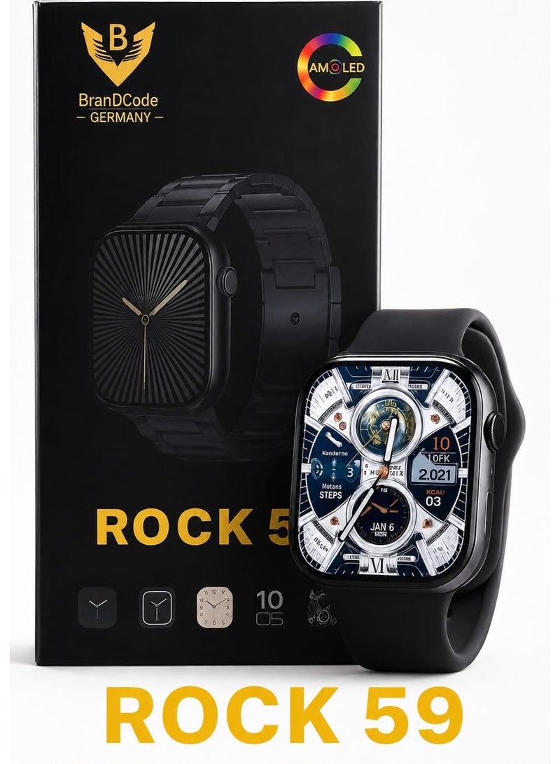 (ساعة Rock 59 Amoeld الذكية من BrandCoad ألمانيا)، متتبع اللياقة البدنية، جهاز مراقبة معدل ضربات القلب ونسبة الأكسجين في الدم، بطارية تدوم 60 يومًا، سوار من الفولاذ والسيليكون - Image 1