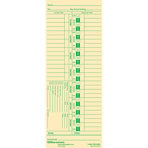 Office Depot Time Cards With Deductions, Weekly, Days 1-7, 1-Sided, 3 3/8in. x 8 7/8in., Manila, Pack Of 100, GB-735312 - Image 1