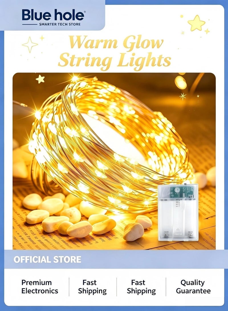 BlueHole 5M 50 LEDs Silver Wire Fairy Lights, Battery Operated, 2 Lighting Modes, Warm White Decor String Lights for Home & Party - Image 1