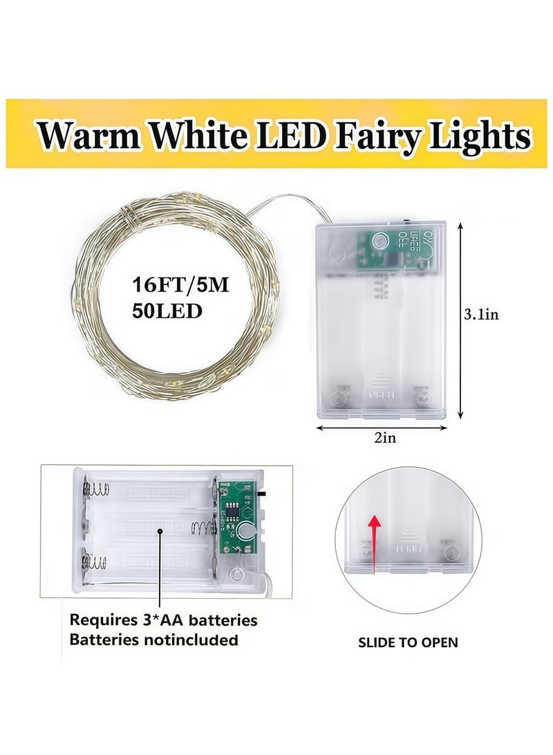 BlueHole 5M 50 LEDs Silver Wire Fairy Lights, Battery Operated, 2 Lighting Modes, Warm White Decor String Lights for Home & Party - Image 4