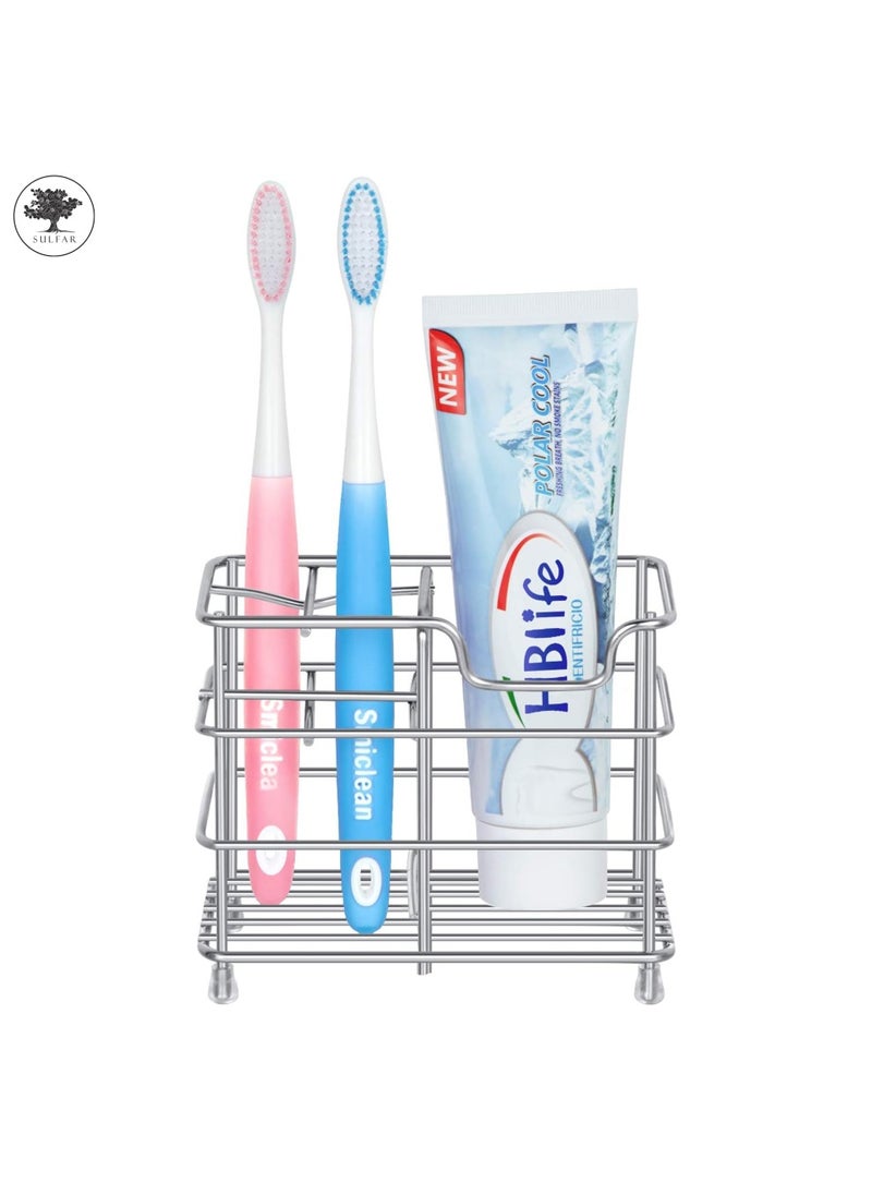 sulfar Sulfar Stainless Steel Bathroom Toothbrush Holder Stand Sturdy Storage with Multi-Functional 5 Slots (Silver)  - Image 5