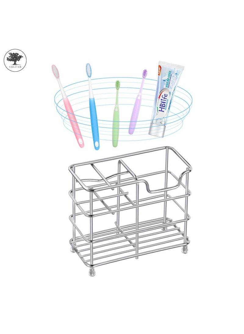 sulfar Sulfar Stainless Steel Bathroom Toothbrush Holder Stand Sturdy Storage with Multi-Functional 5 Slots (Silver)  - Image 4