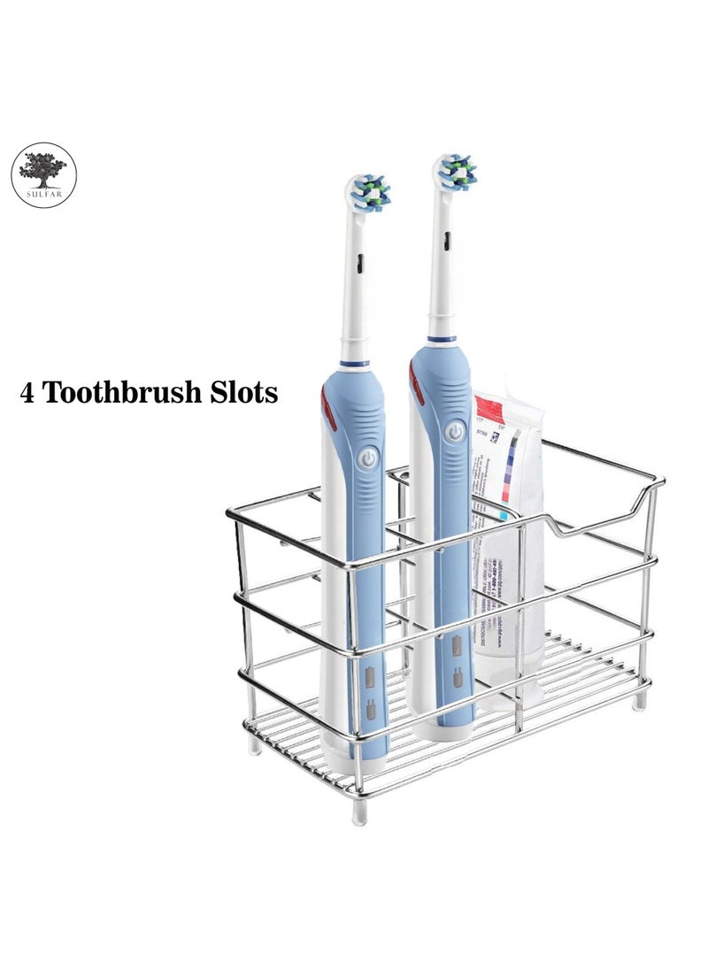 sulfar Sulfar Stainless Steel Bathroom Toothbrush Holder Stand Sturdy Storage with Multi-Functional 5 Slots (Silver)  - Image 3