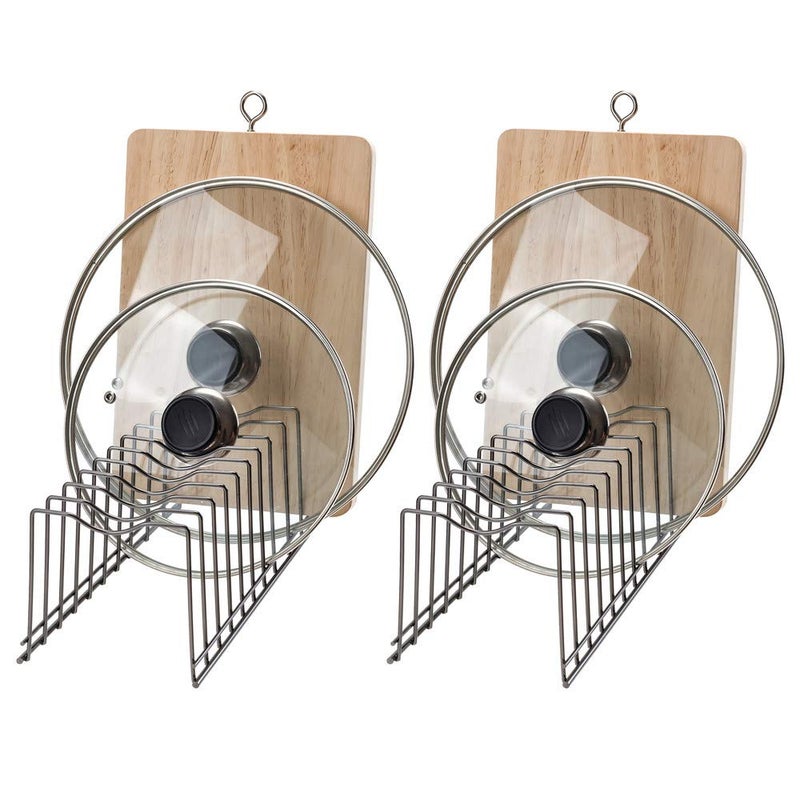 SANNO Pot Lid Organizer Kitchen Plate Rack Holder Rest Plates Cutting Boards Bakeware Cooling Pots  Pans Serving TraysLids Holder RackNickelSet of 2