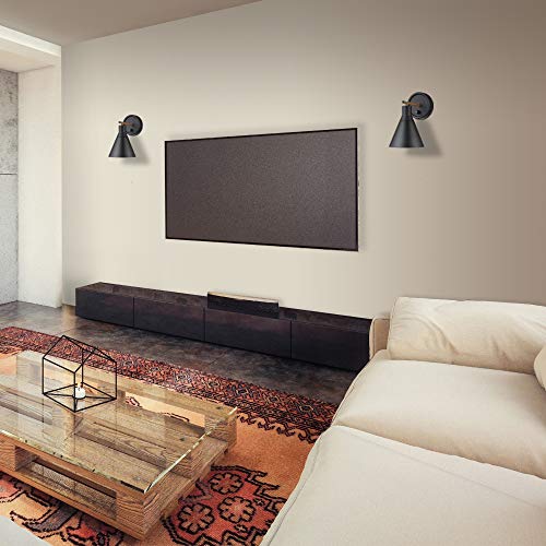 GLOBE Electric 51725 1-Light Dimmable Plug-in or Hardwire Wall Sconce, Matte Black, Faux Walnut Accent, Stepless Dimming Rotary Switch on Canopy, Black Fabric Cord, Bulb Not Included - Image 4