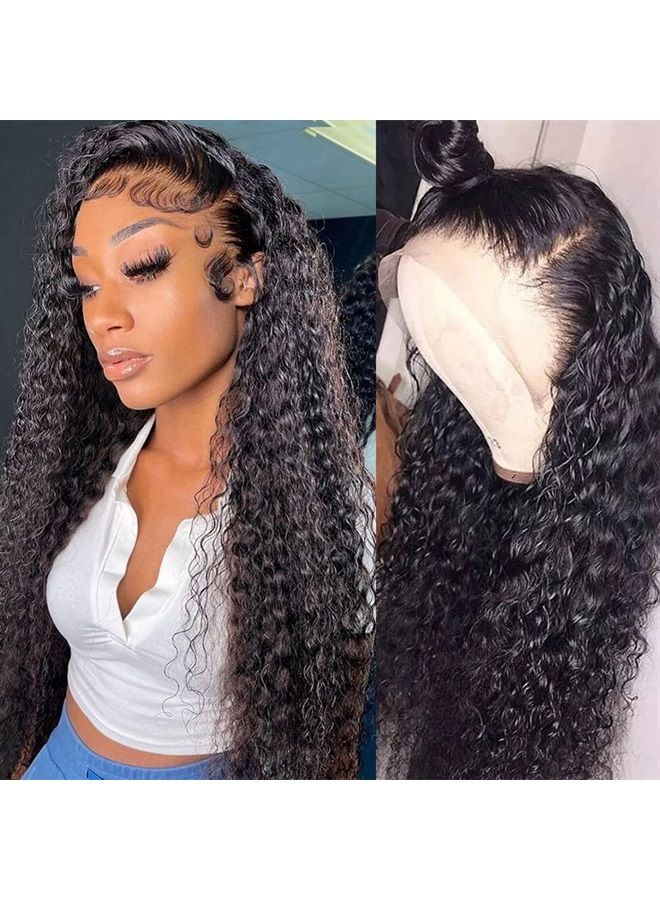 WPPIKK 13x4 Lace Front Wigs Human Hair Pre Plucked 180% Density Brazilian Wet and Wavy Human Hair Wigs for Black Women Glueless Curly Lace Frontal Wigs Human Hair Natural Color (22 Inch) - Image 1