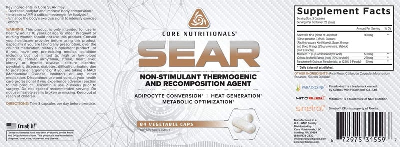 Core Nutritionals كور نيوترشنالز SEAR وكيل حراري غير منبه وإعادة تشكيل 84 كبسولة - Image 5