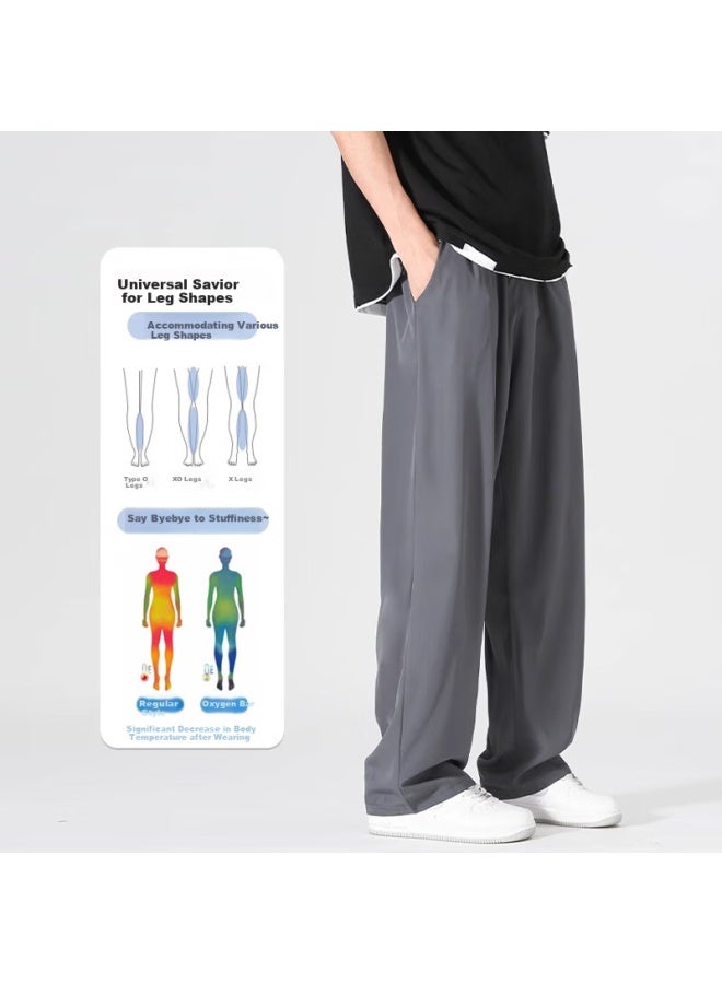 Dingfengbaoluo Men's Casual Pants Spring Summer Trendy Ice Silk Loose-fit All-match Straight Leg Sports Breathable Long Pants Ddf10 Dark Grey 4XL - Image 2