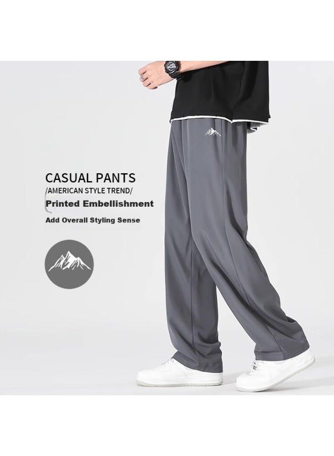 Dingfengbaoluo Men's Casual Pants Spring Summer Trendy Ice Silk Loose-fit All-match Straight Leg Sports Breathable Long Pants Ddf10 Dark Grey 4XL - Image 3