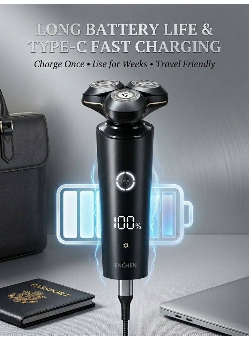 إنشن مجموعة حلاقة كهربائية للرجال ENCHEN 5 في 1، شفرة عائمة ثلاثية الأبعاد، 27 شفرة ذاتية الحدة، مقاومة للماء IPX7 حلاقة رطبة وجافة، شفرة دوارة، شحن سريع عبر منفذ USB Type-C، تشغيل لاسلكي لمدة 60 دقيقة، مع مقص أنف، مقص شعر، وفرشات تنظيف وجه مزدوجة - Image 5