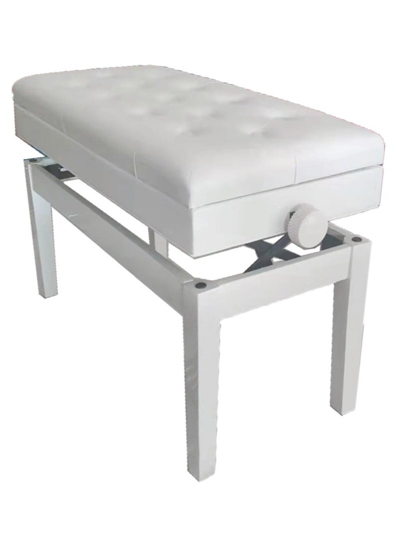 Generic Liftable Solid Wood Piano Bench Keyboard Bench Double Seat With Soft PU Leather Seat Cushion Adjustable Height Deluxe Wooden Stool With Storage Bookcase Chair White  - Image 1