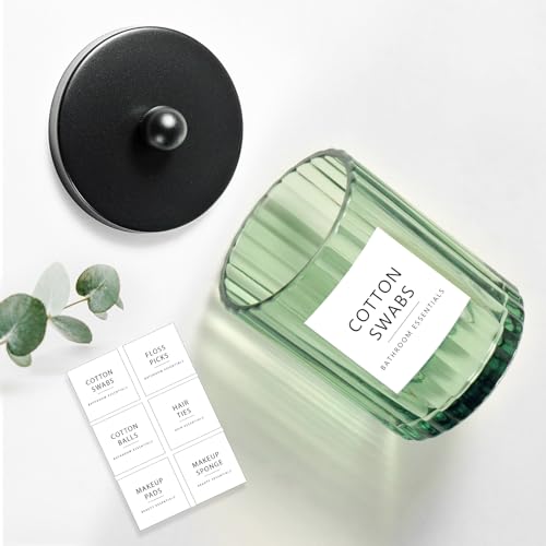 Amolliar Sage Green Glass Apothecary Jar Qtip Holder Dispenser for Cotton Swabs Balls Makeup Pads Floss Picks Bathroom Essential Accessories Countertop Canister Storage Organizer Black 4 Pack - Image 3
