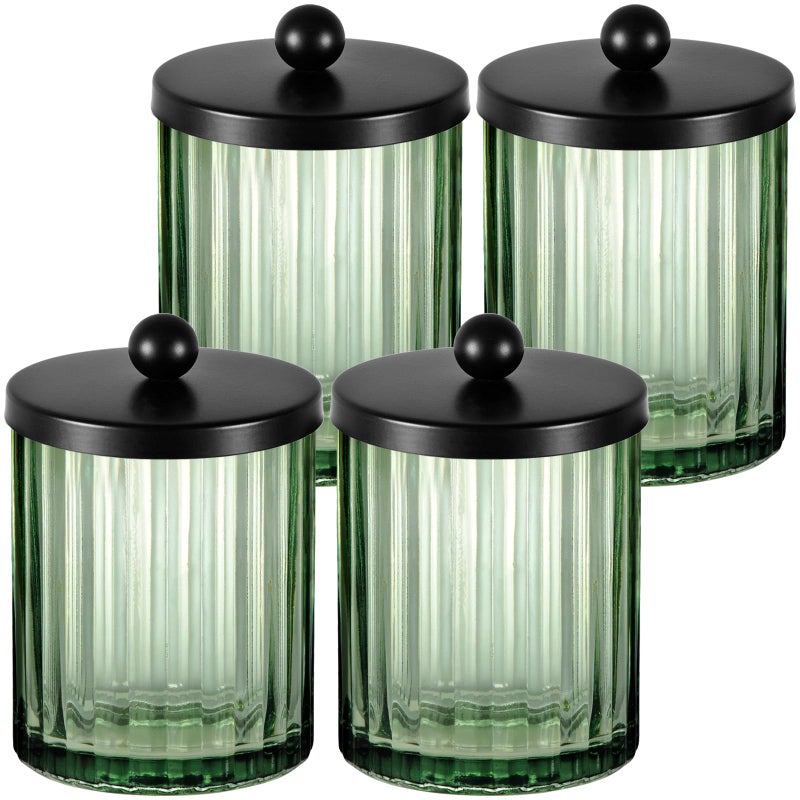 Amolliar Sage Green Glass Apothecary Jar Qtip Holder Dispenser for Cotton Swabs Balls Makeup Pads Floss Picks Bathroom Essential Accessories Countertop Canister Storage Organizer Black 4 Pack - Image 2