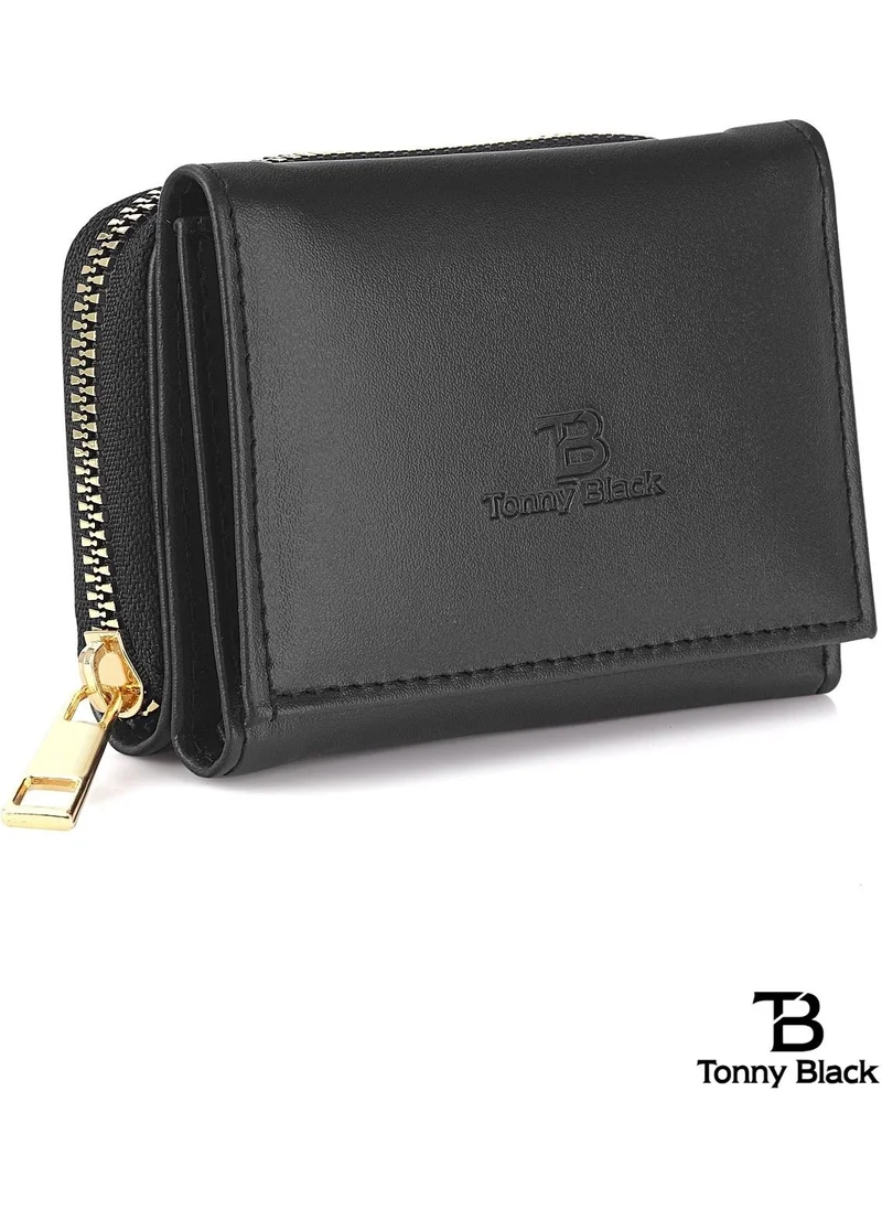 توني بلاك Original Women's Multi-Piece Magnetic Zipper Wallet with Loose Card Holder Leather Mini Coin & Paper Money Compartment