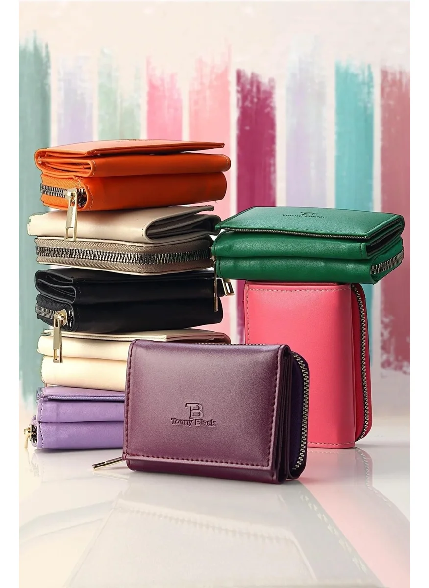 توني بلاك Original Women's Multi-Piece Magnetic Zipper Wallet with Loose Card Holder Leather Mini Coin & Paper Money Compartment