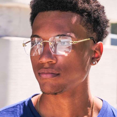 JUDOO Rimless Rectangle Sunglasses for Men Women Fashion Hip hop Frameless Designer Shades Y2K Square Clear Glasses - Image 2
