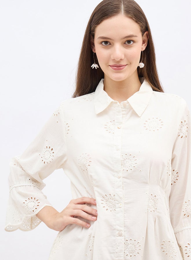 ستايلي فستان ستيلي نسائي أبيض بأكمام الجرس شيفلي بطول الركبة - Image 4