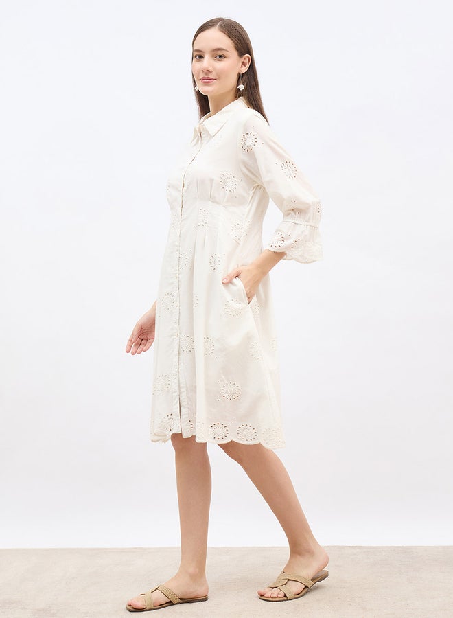 ستايلي فستان ستيلي نسائي أبيض بأكمام الجرس شيفلي بطول الركبة - Image 3