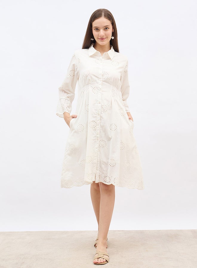 ستايلي فستان ستيلي نسائي أبيض بأكمام الجرس شيفلي بطول الركبة - Image 2