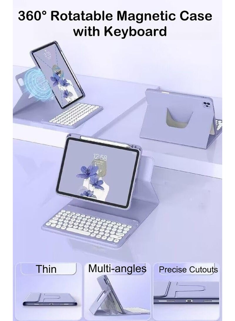KASTWAVE 360° Rotatable Magnetic Detachable Keyboard Case for iPad 10th Generation 2022 - Includes Pencil Holder, BT Keyboard, Compatible with iPad 10th Gen 10.9 inch - Lavender - Image 3
