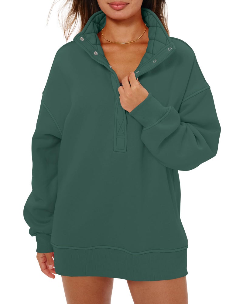 Locachy Women's Henley Neck Button Oversized Sweatshirt Casual Long Sleeve Pullover Tops 2026 Fashion Outfits Clothes Mysterious Green L - Image 1