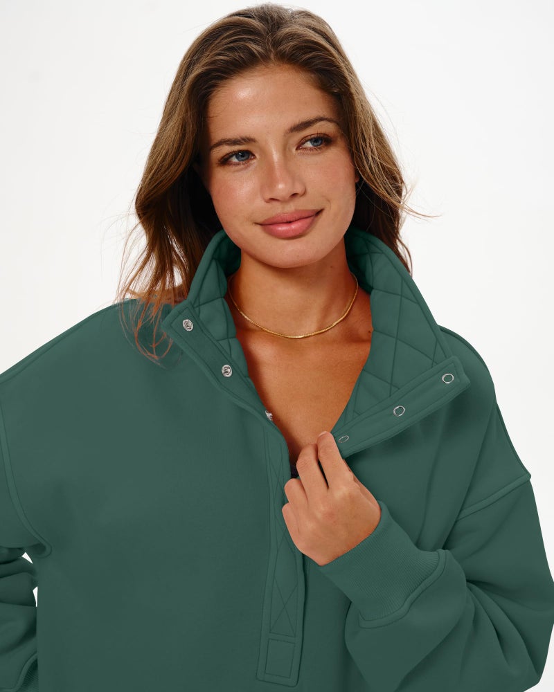 Locachy Women's Henley Neck Button Oversized Sweatshirt Casual Long Sleeve Pullover Tops 2026 Fashion Outfits Clothes Mysterious Green L - Image 3