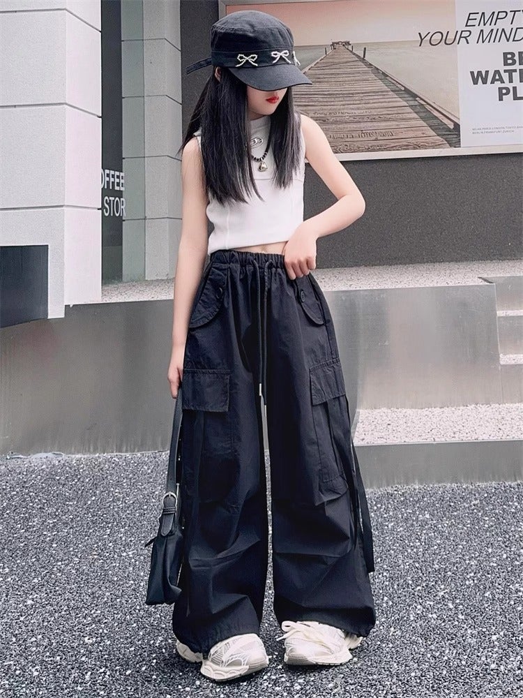 Girls' Fashion Workwear Casual Pants 2024 Children'S Broad Leg Long Pants - Image 3