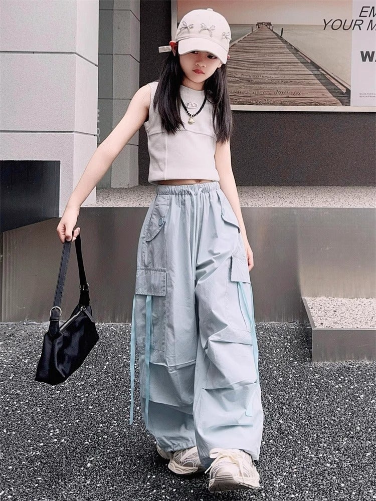 Girls' Fashion Workwear Casual Pants 2024 Children'S Broad Leg Long Pants - Image 4