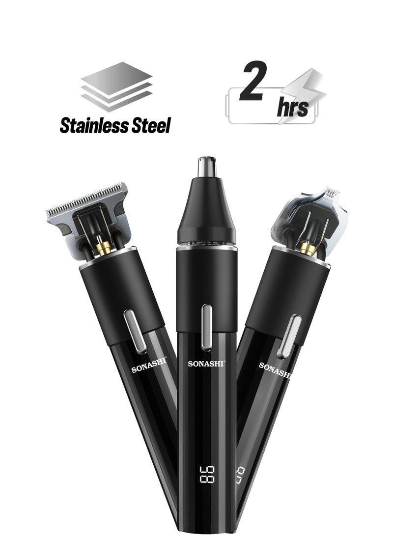 SONASHI 6-in-1 Rechargeable Hair Clipper Set - Trimmer/Shaver/Nose Trimmer Stainless Steel Blades For Easy Cutting And LCD Display, Use Time - 2 Hours SHC-1064 Black Black - Image 1