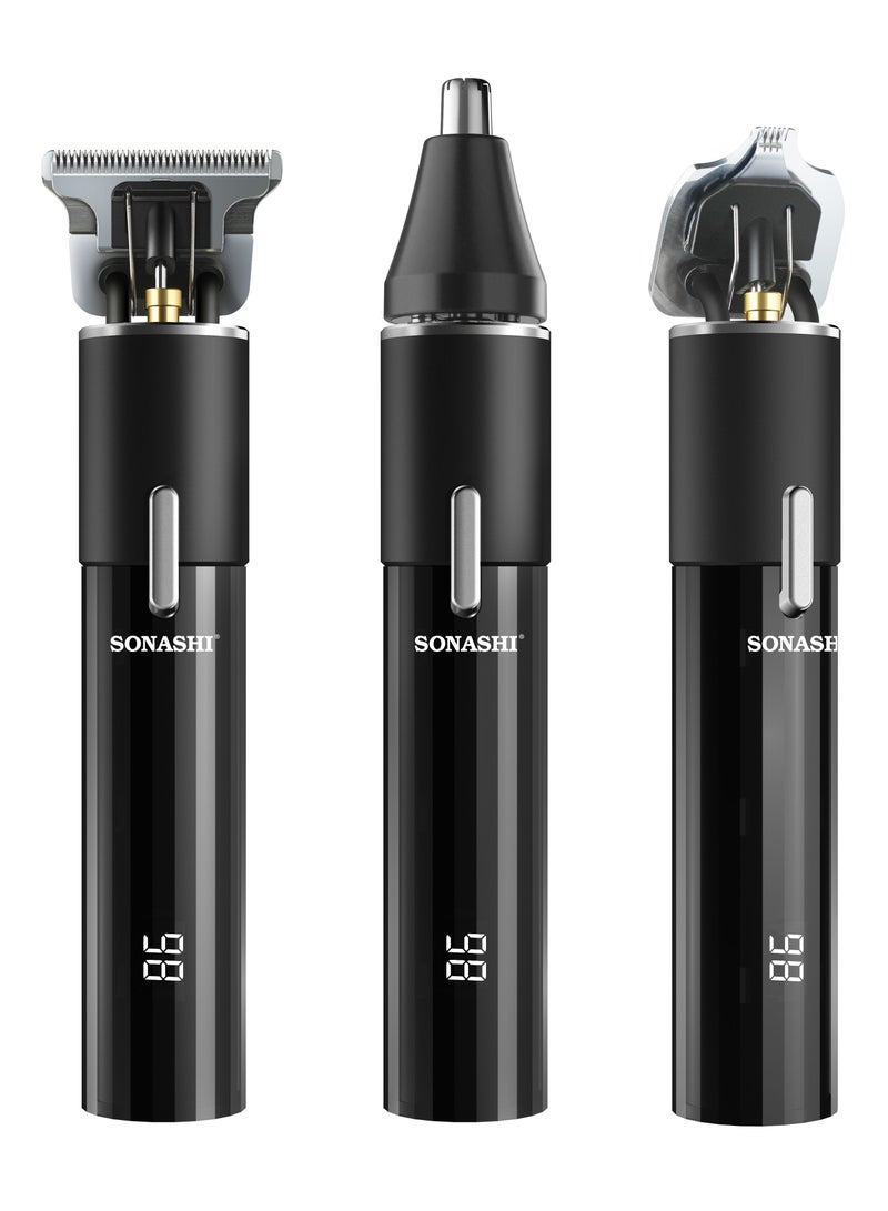 SONASHI 6-in-1 Rechargeable Hair Clipper Set - Trimmer/Shaver/Nose Trimmer Stainless Steel Blades For Easy Cutting And LCD Display, Use Time - 2 Hours SHC-1064 Black Black - Image 2