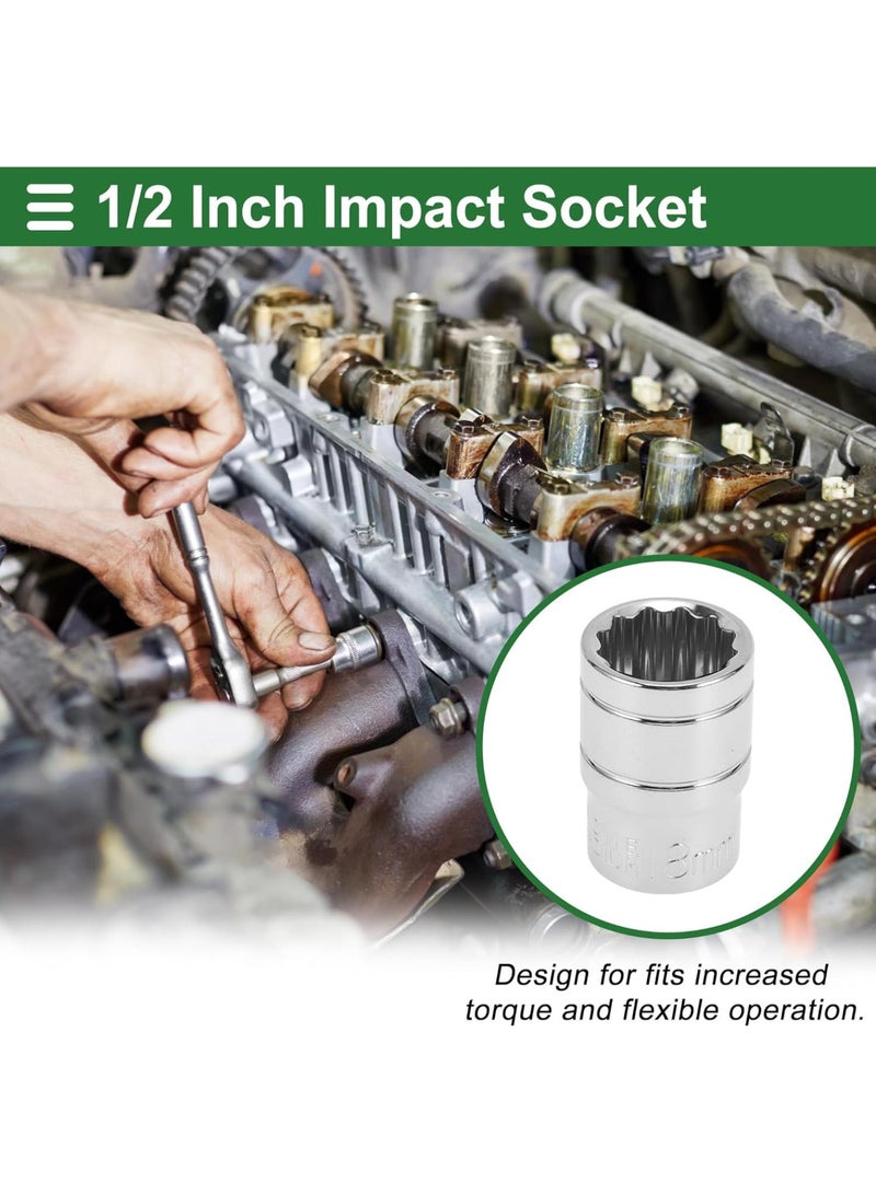 GGOOT Universal Impact Socket Hardware Tool 38mm Durable Chrome Vanadium Steel Silver Tone 1 Pcs 12 Point 23mm for Car Motorcycle Dirtbike 1/2 Inch Drive  - Image 2