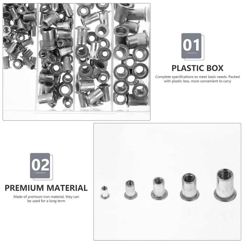 GANAZONO 190pcs Zinc Alloy Flat Head Insert Rivet Nut Assortment Kit M3-m10 Threaded Insert Nuts with Aluminum Rivet Box for Industrial Fastening Applications - Image 3