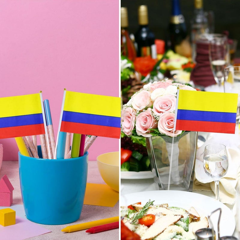 mflagperft Colombia Flag Colombian Flag, Small Mini Handheld Colombia Flags on Stick, Ideal for Party Parades Sports Events Patriotic Festival Decorations - Image 4
