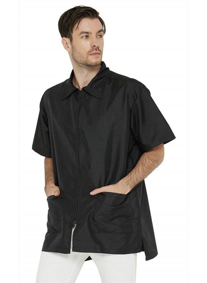 Perfehair Barber Jacket for Men, Hair Stylist Grooming Smock Vest Shirt, Black - Image 1
