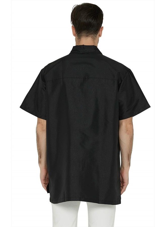 Perfehair Barber Jacket for Men, Hair Stylist Grooming Smock Vest Shirt, Black - Image 2