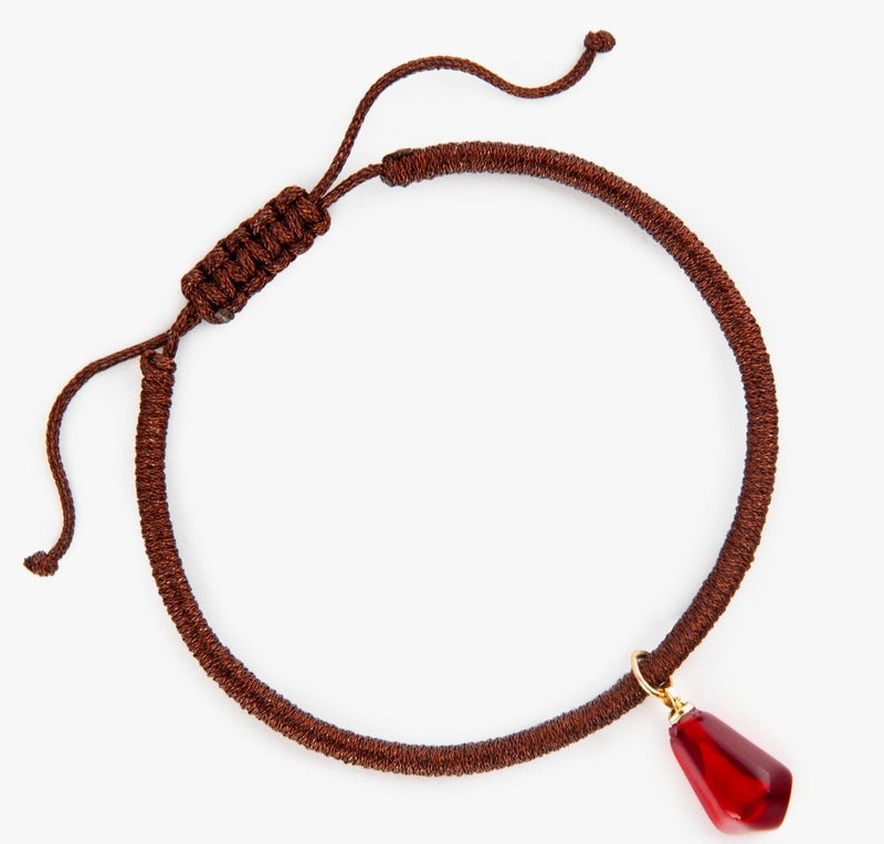 Minza “Red Mocha” Women’s Gold Bracelet, Pure 18K Gold Charm & Pomegranate Resin Plaque, Handmade Hemp Cord Bracelet, Adjustable Sliding Knot, Jewelry for Casual & Special Occasion. - Image 2