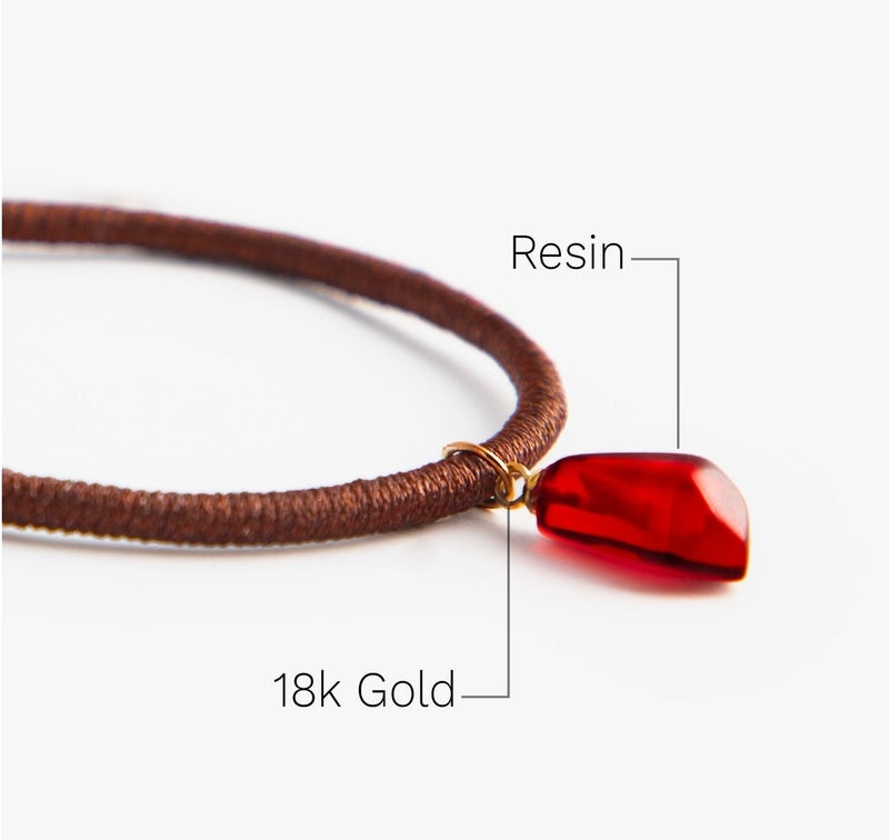 Minza “Red Mocha” Women’s Gold Bracelet, Pure 18K Gold Charm & Pomegranate Resin Plaque, Handmade Hemp Cord Bracelet, Adjustable Sliding Knot, Jewelry for Casual & Special Occasion. - Image 5
