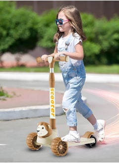 NextWave Scooter for Kids 2-8 Years Old Boys Girls 3 Wheel Toddler Scooter Childrens Folding Kick Scooter Toy Light up Wheels Adjustable Height Lean to Steer Extra-Wide & Non-Slip Deck Brown  - Image 3