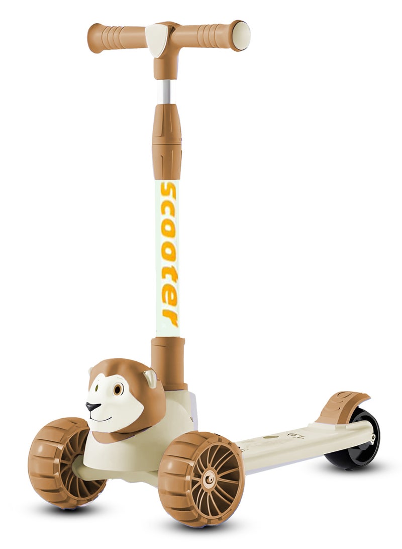 NextWave Kids Toys 3-Wheeled Kick Scooter for Boys & Girls 2-12 Years Old, Adjustable Height, Anti-Slip Deck, Wide Stand, LED Light Flashing Wheels, Toddlers Child Ride-On Scooter Brown - Image 1